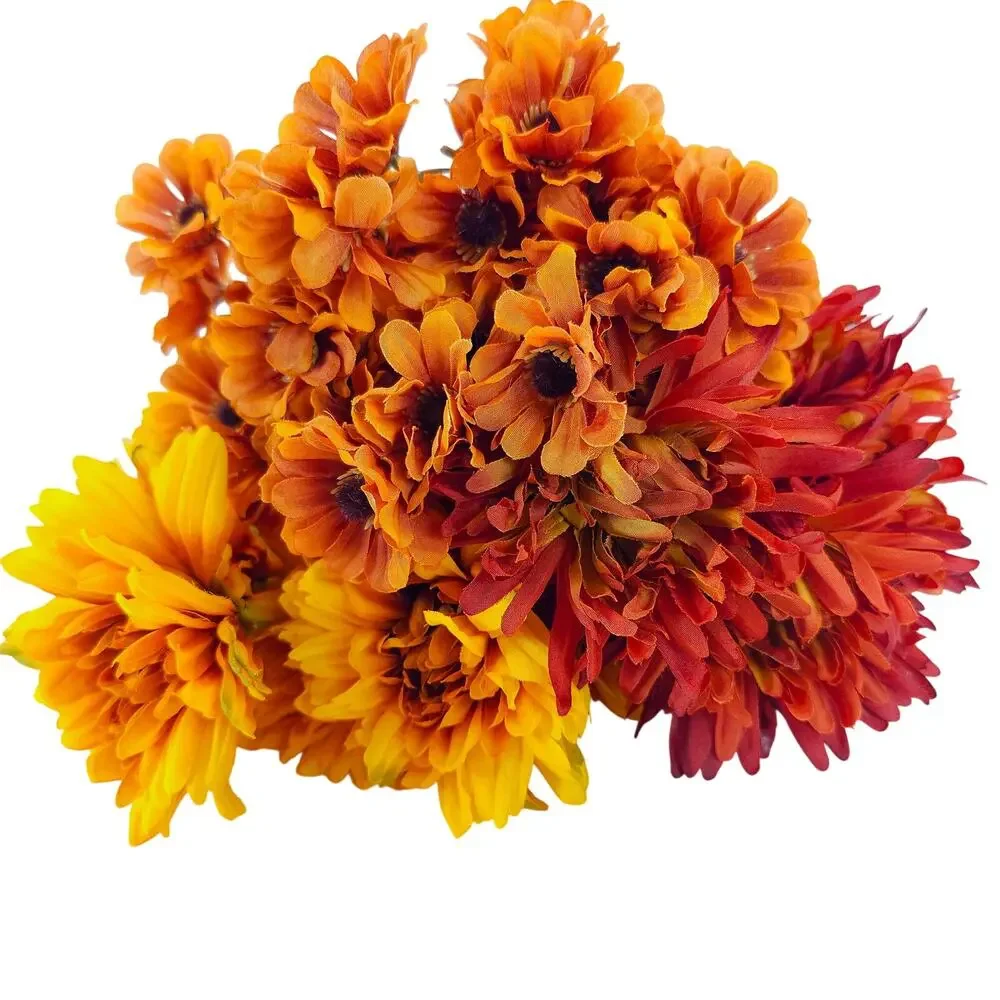43 Pc Artificial Silk Fall Flower Stems Red Orange Yellow Floral Craft Decor Lot